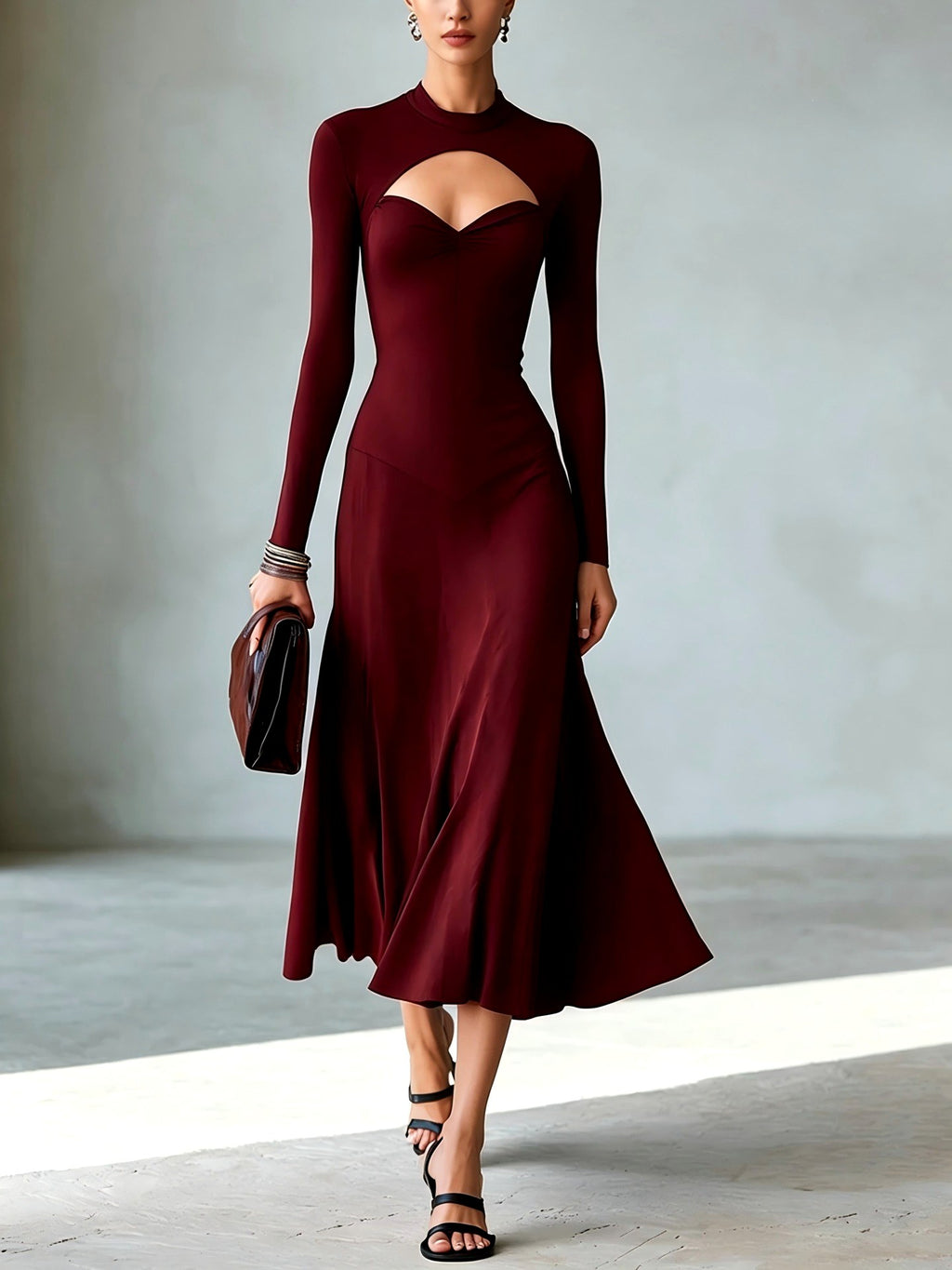Gretchen - Women's High Neck Cutout Sweetheart Midi Dress 4