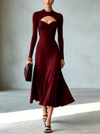 Gretchen - Women's High Neck Cutout Sweetheart Midi Dress 4