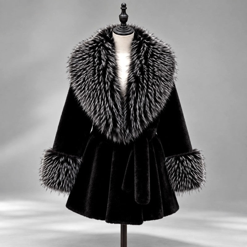 Gudrun - Women's Belted Faux Fur Coat with Shawl Collar 2