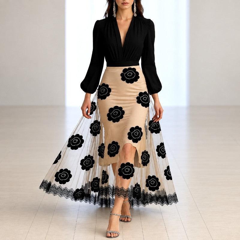 Guinevere - Women's Floral Appliqué Party Dress 1