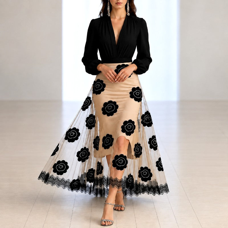 Guinevere - Women's Floral Appliqué Party Dress 2