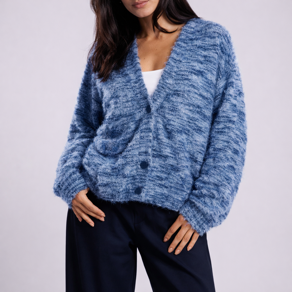 Gwendolyn - Women's V-Front Brushed Cardigan with Drop Shoulders