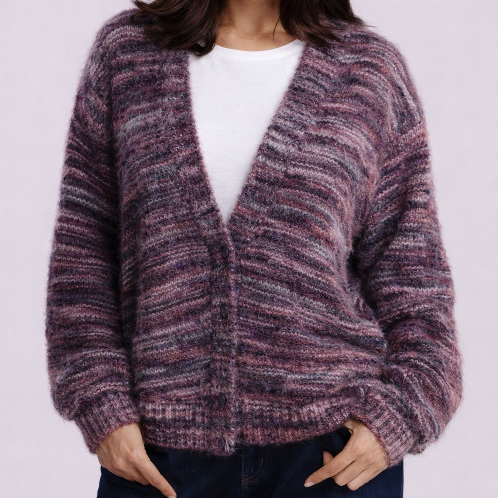 Gwendolyn - Women's V-Front Brushed Cardigan with Drop Shoulders