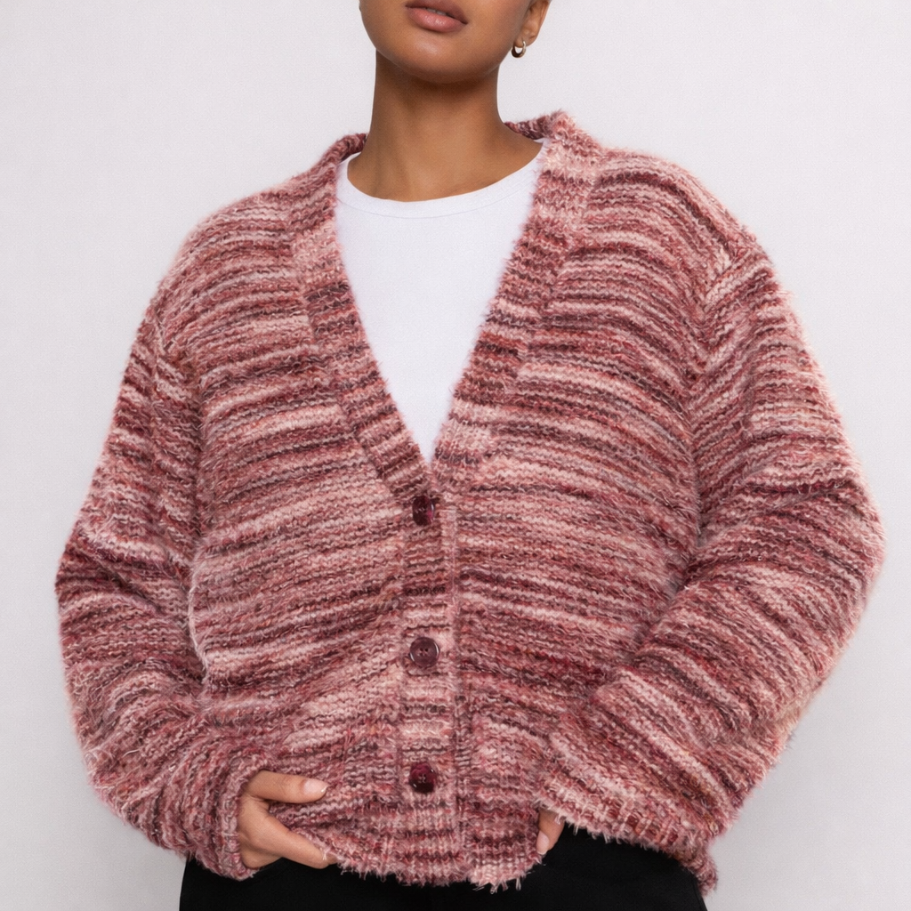 Gwendolyn - Women's V-Front Brushed Cardigan with Drop Shoulders