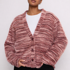 Gwendolyn - Women's V-Front Brushed Cardigan with Drop Shoulders