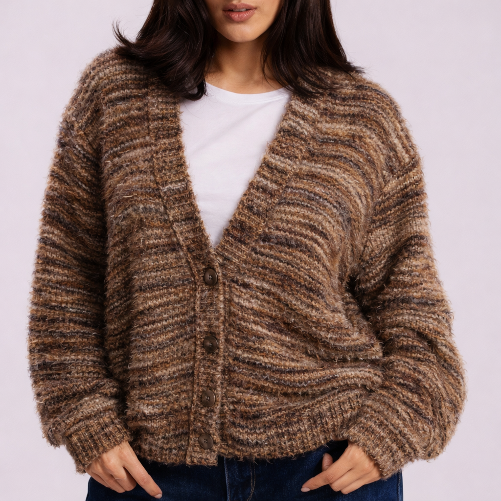Gwendolyn - Women's V-Front Brushed Cardigan with Drop Shoulders
