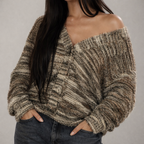 Gwendolyn - Women's V-Front Brushed Cardigan with Drop Shoulders