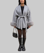 Hadley - Women's Wrap Coat with Faux-Fur Cuffs