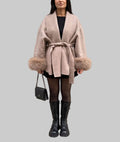 Hadley - Women's Wrap Coat with Faux-Fur Cuffs