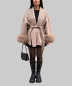 Hadley - Women's Wrap Coat with Faux-Fur Cuffs