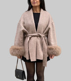 Hadley - Women's Wrap Coat with Faux-Fur Cuffs