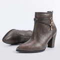 Hailey - Women's Pointed-Toe Block Heel Boots with Crystal Charm
