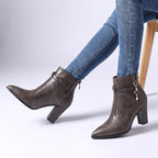 Hailey - Women's Pointed-Toe Block Heel Boots with Crystal Charm