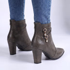 Hailey - Women's Pointed-Toe Block Heel Boots with Crystal Charm