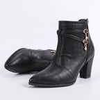 Hailey - Women's Pointed-Toe Block Heel Boots with Crystal Charm