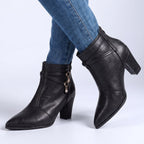 Hailey - Women's Pointed-Toe Block Heel Boots with Crystal Charm