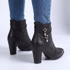 Hailey - Women's Pointed-Toe Block Heel Boots with Crystal Charm