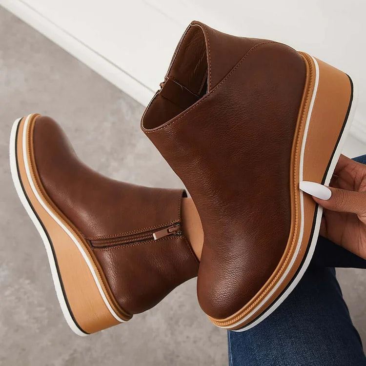 Hailey - Women's Wedge Ankle Boots with Side Zip