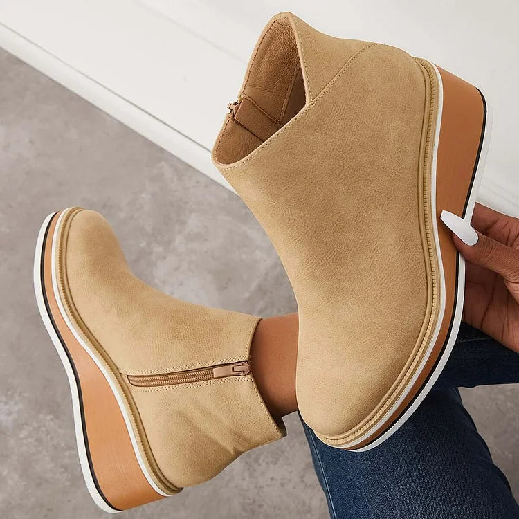 Hailey - Women's Wedge Ankle Boots with Side Zip