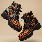 Hallie - Women's Buckled Platform Ankle Boots with Lug Sole