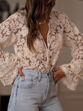 Hallie - Women's Floral Lace V-Neck Button Blouse 2