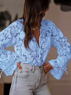 Hallie - Women's Floral Lace V-Neck Button Blouse 3