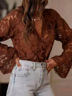 Hallie - Women's Floral Lace V-Neck Button Blouse 5