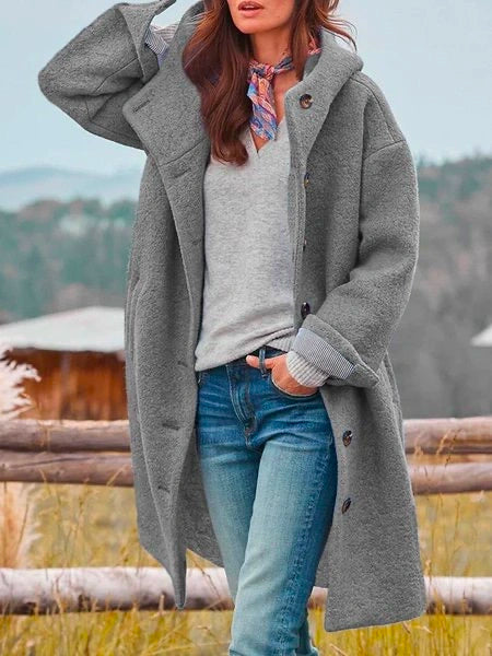 Hanna - Women's Button-Front Wool Coat
