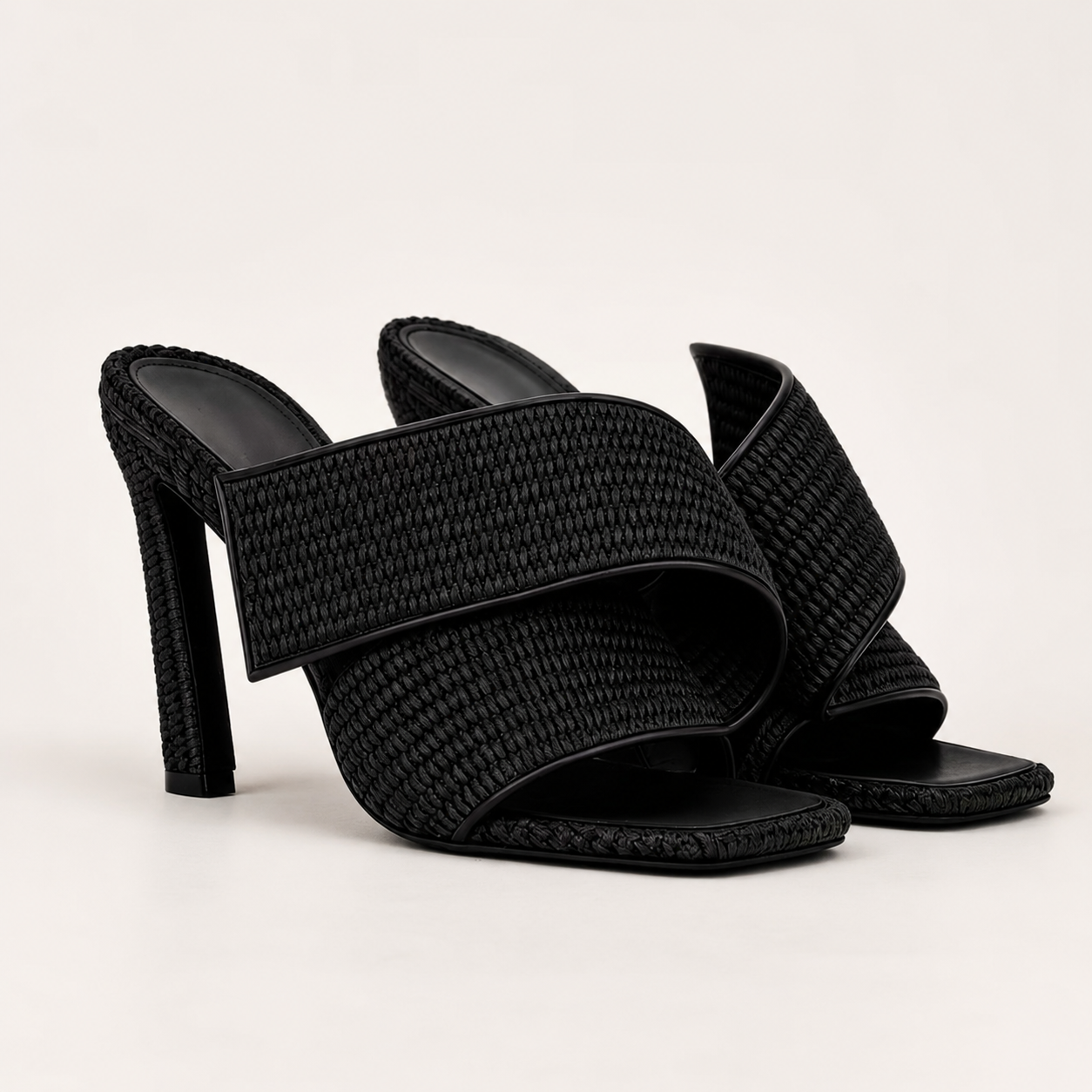 Harlow - Women's Woven Raffia Square-Toe Mules