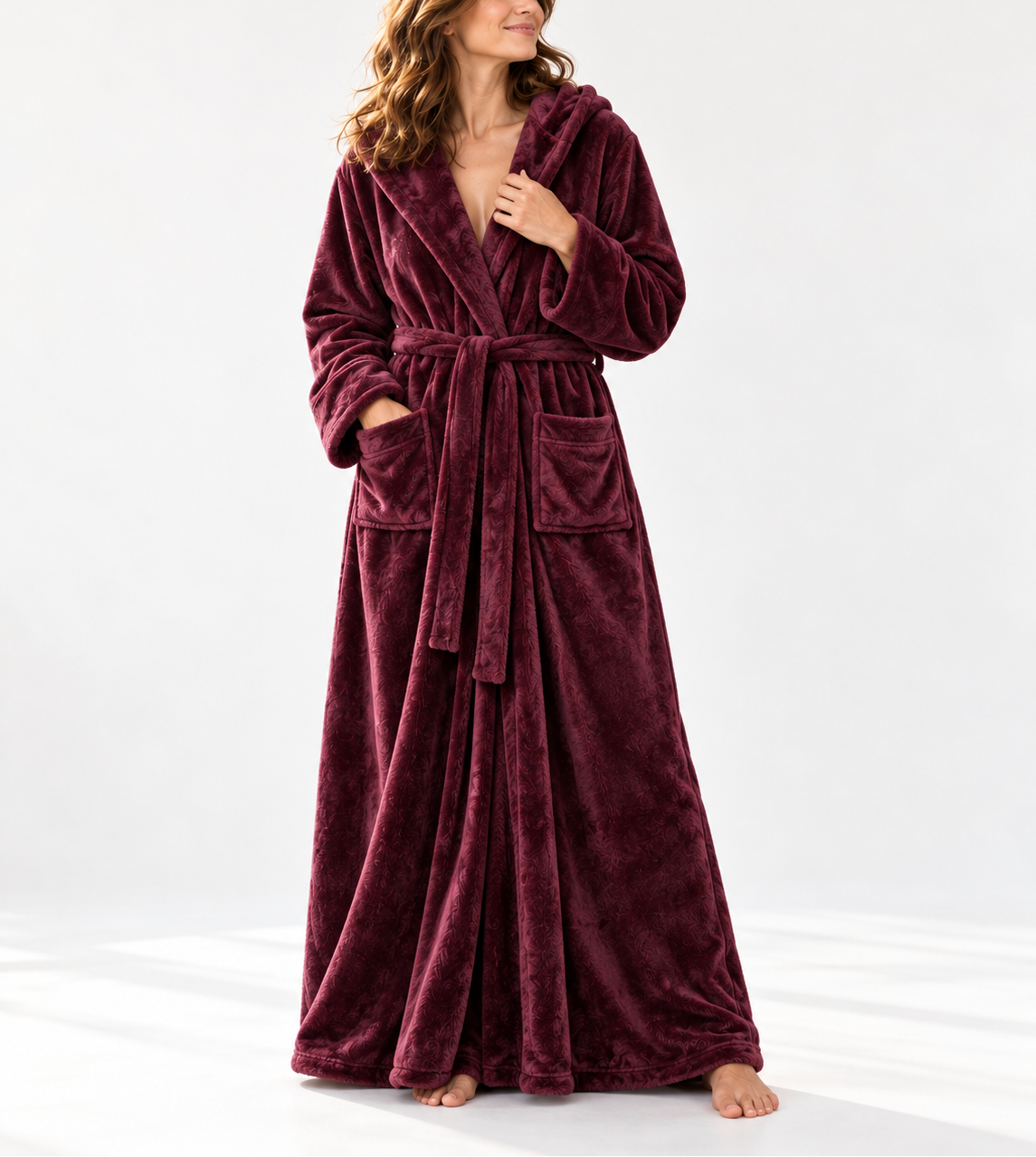 Harriet - Women's Long Hooded Plush Fleece Robe with Wrap Front