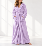 Harriet - Women's Long Hooded Plush Fleece Robe with Wrap Front