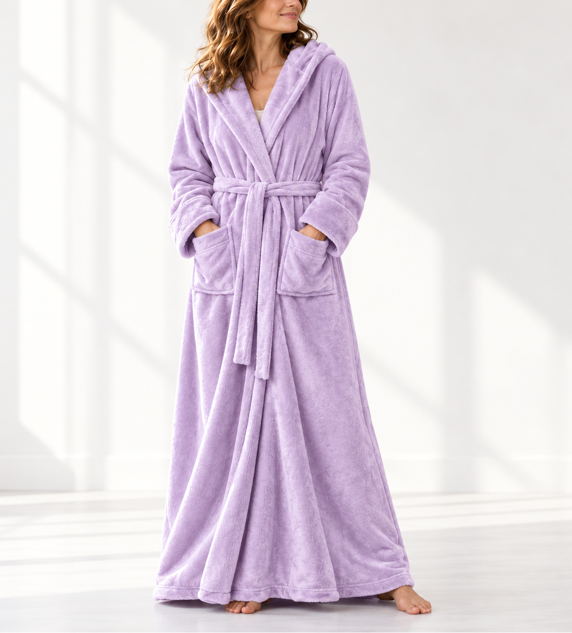 Harriet - Women's Long Hooded Plush Fleece Robe with Wrap Front