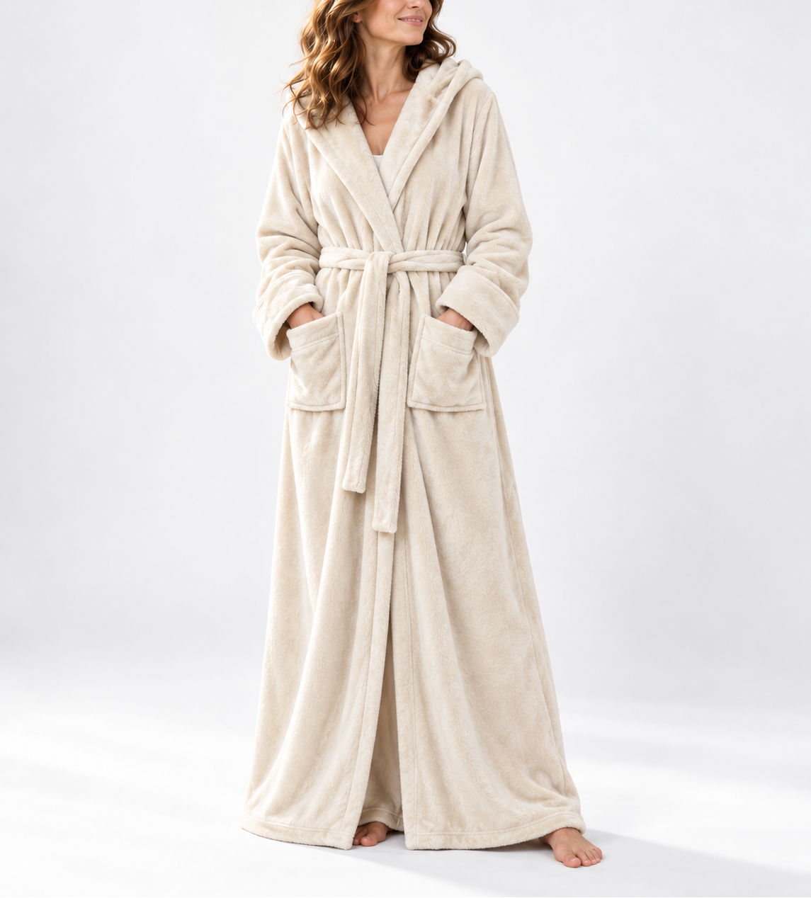 Harriet - Women's Long Hooded Plush Fleece Robe with Wrap Front