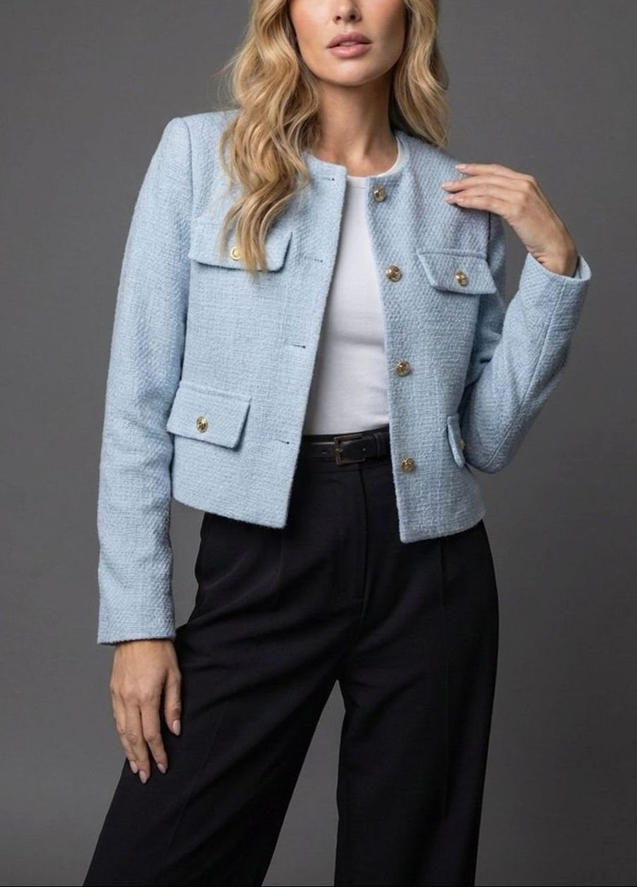 Hartley - Women’s Collarless Tweed Jacket with Flap Pockets