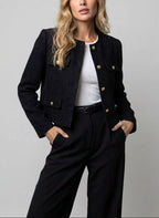 Hartley - Women’s Collarless Tweed Jacket with Flap Pockets