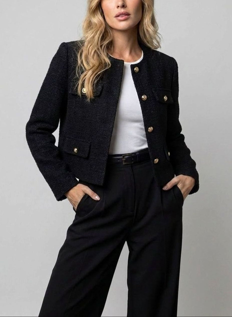 Hartley - Women’s Collarless Tweed Jacket with Flap Pockets