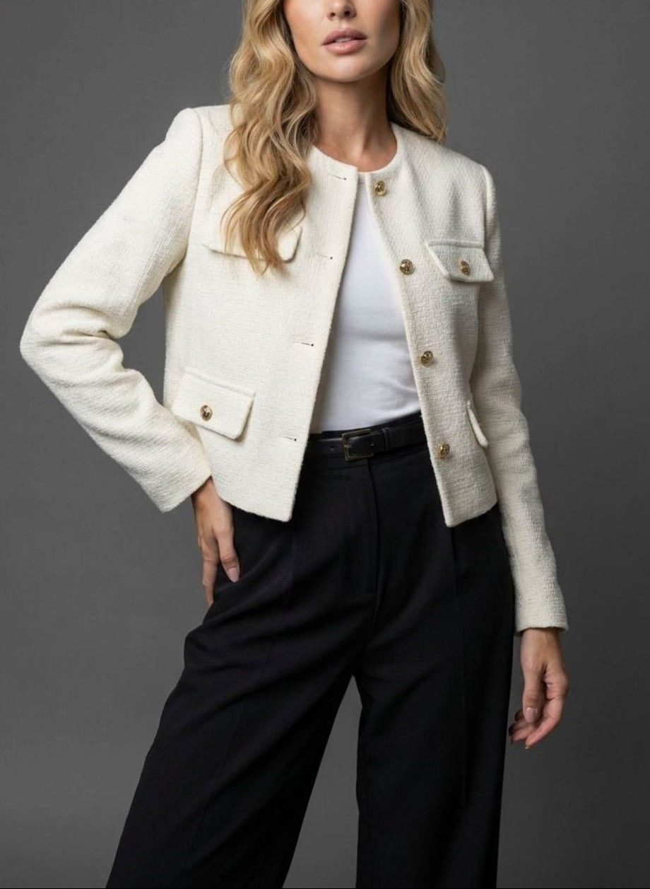 Hartley - Women’s Collarless Tweed Jacket with Flap Pockets