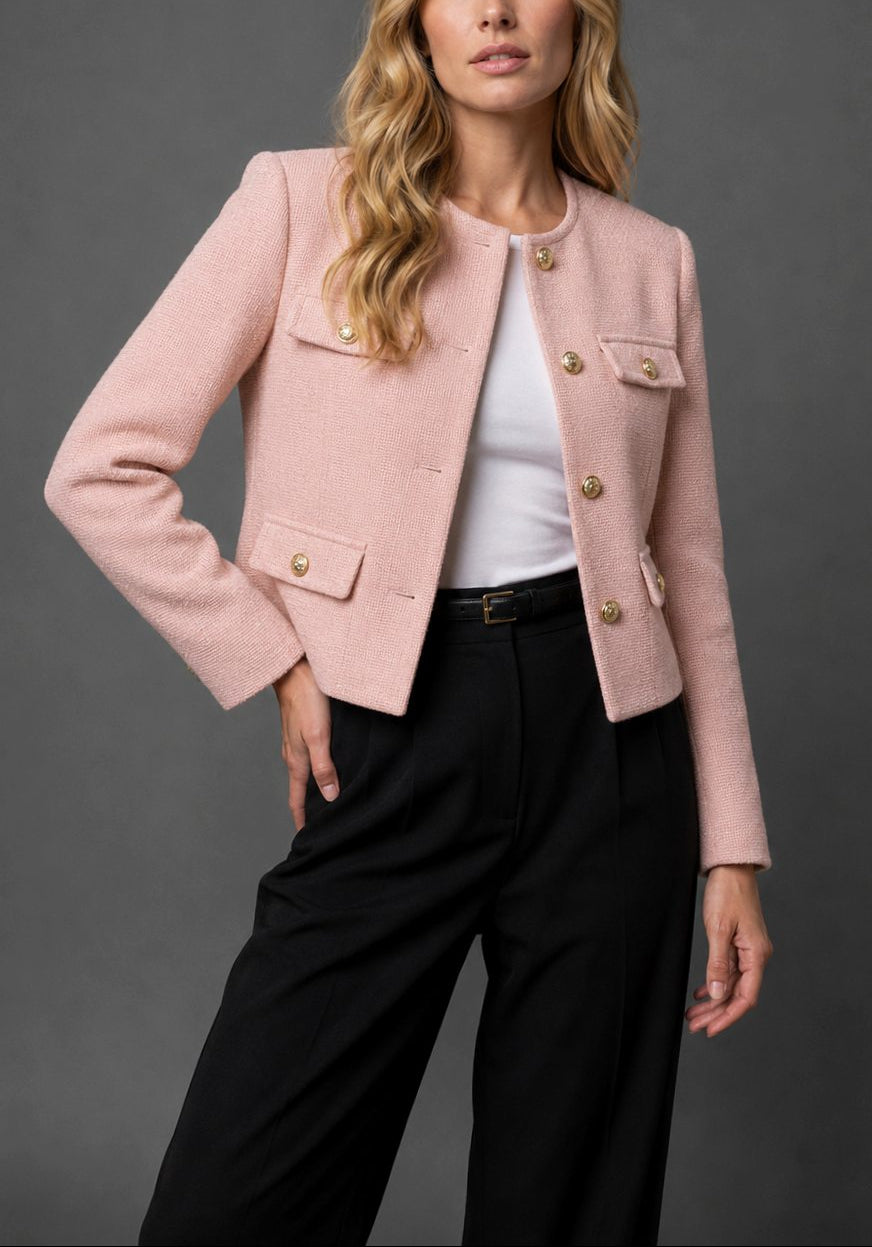Hartley - Women’s Collarless Tweed Jacket with Flap Pockets