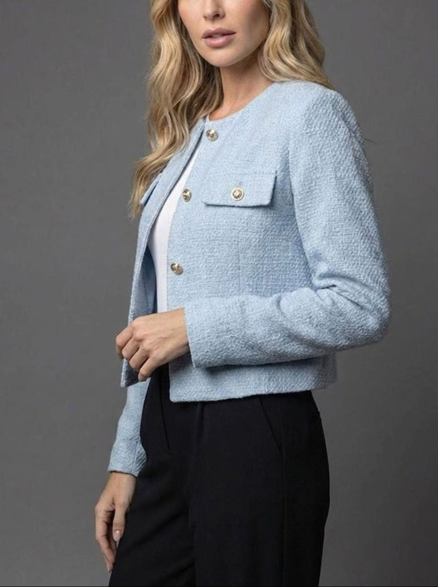 Hartley - Women’s Collarless Tweed Jacket with Flap Pockets
