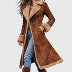 Hartley - Women's Shearling-Lined Suede Coat with Notch Lapels