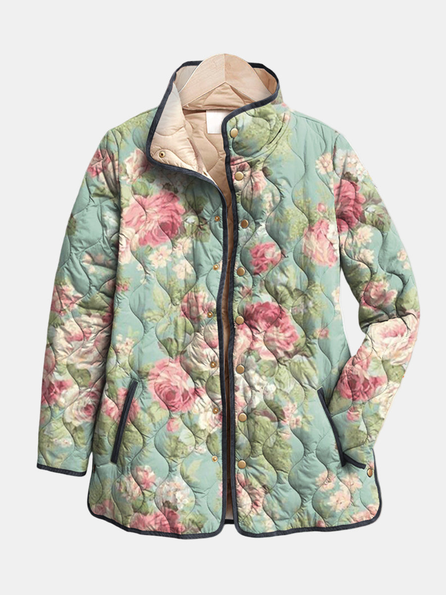 Hazel - Women's Quilted Floral Jacket with Hood