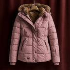 Hazel - Women's Quilted Puffer Jacket with Faux-Fur Hood
