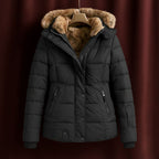 Hazel - Women's Quilted Puffer Jacket with Faux-Fur Hood