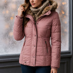 Hazel - Women's Quilted Puffer Jacket with Faux-Fur Hood