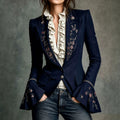 Hazel - Women's Floral Embroidered Bell Sleeve Blazer 1