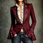 Hazel - Women's Floral Embroidered Bell Sleeve Blazer 2