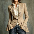 Hazel - Women's Floral Embroidered Bell Sleeve Blazer 3