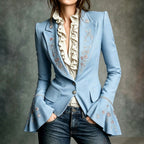 Hazel - Women's Floral Embroidered Bell Sleeve Blazer 4