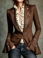 Hazel - Women's Floral Embroidered Bell Sleeve Blazer 5