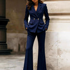 Hazel - Women's Lapel Blazer and Flared Pants Suit Set 2